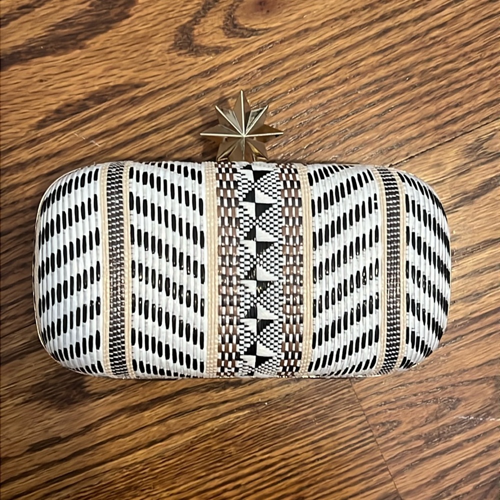BCBGMaxAzaria Multicolor Black White Cream Brown and Gold Clutch